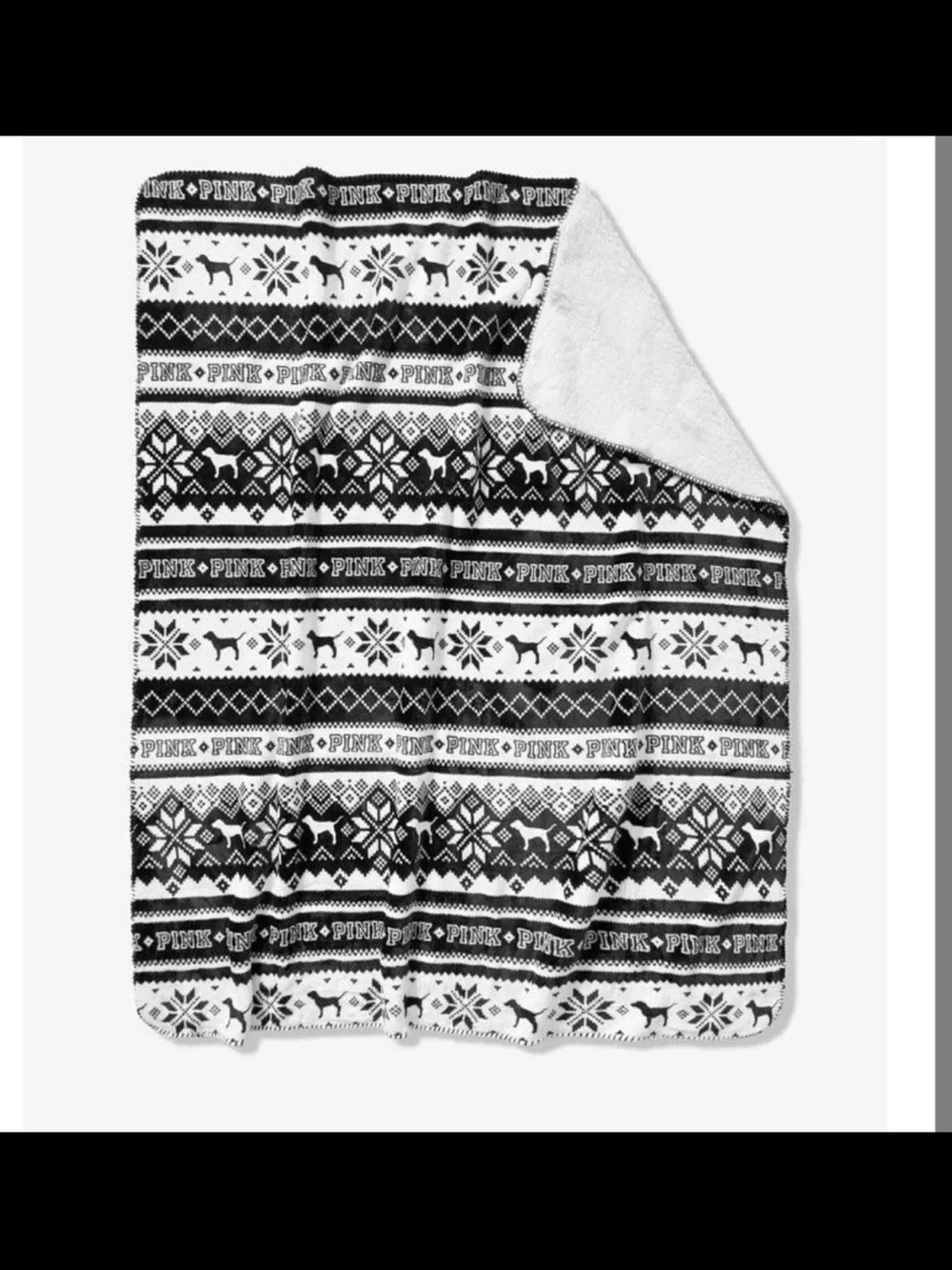 Victoria Secret Pink Sherpa Blanket 50”x60” Black And White Cozy